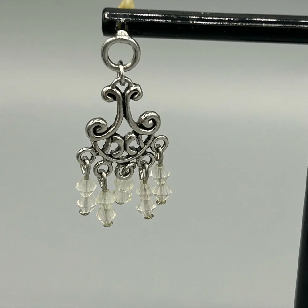 Vintage Silver Tone Chandelier Crystal Drop Earrings